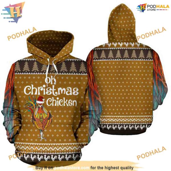 Chicken Oh Pattern On Yellow 3D Funny Christmas Hoodie