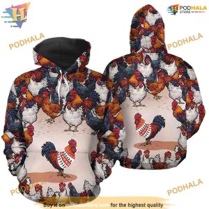 Chicken Pattern 3D Funny Christmas Hoodie