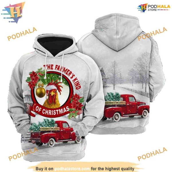 Chicken The Farmers Kind Of Pattern On White 3D Funny Christmas Hoodie