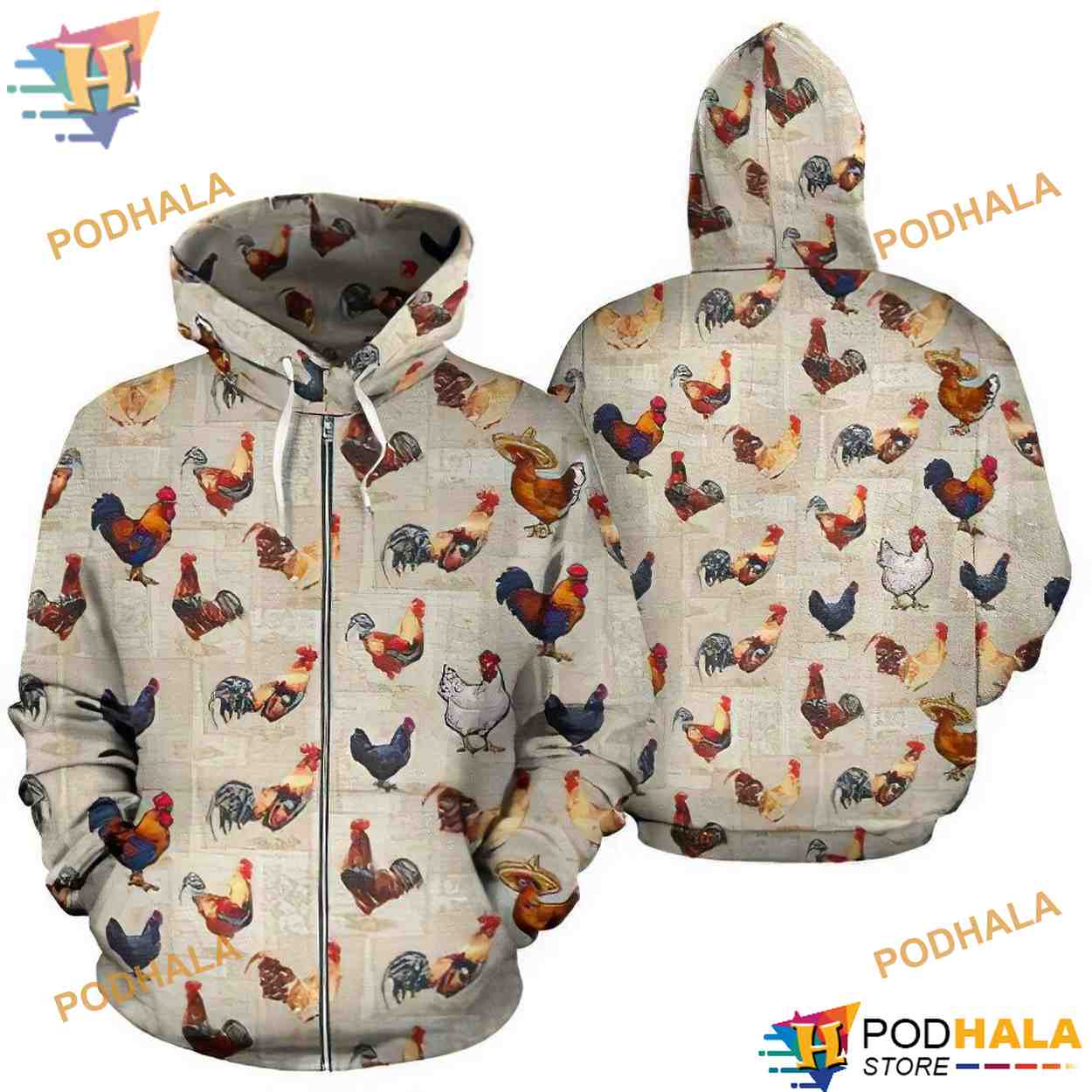 Chicken Watercolor Pattern Vintage Funny Christmas Hoodie