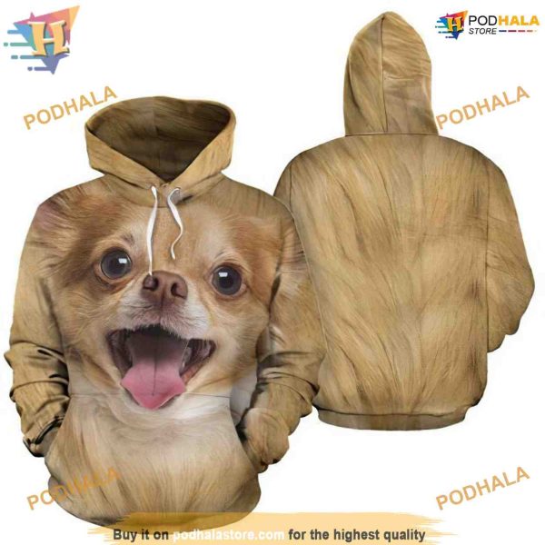 Chihuahua Face 3D Pattern On Brown 3D Funny Christmas Hoodie