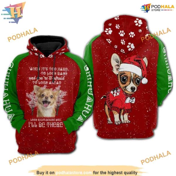 Chihuahua I Will Be There Pattern On Red 3D Funny Christmas Hoodie