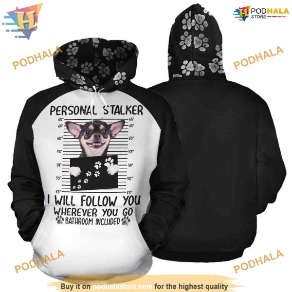 Chihuahua Stalker Pattern On Black Unisex 3D Christmas Hoodie