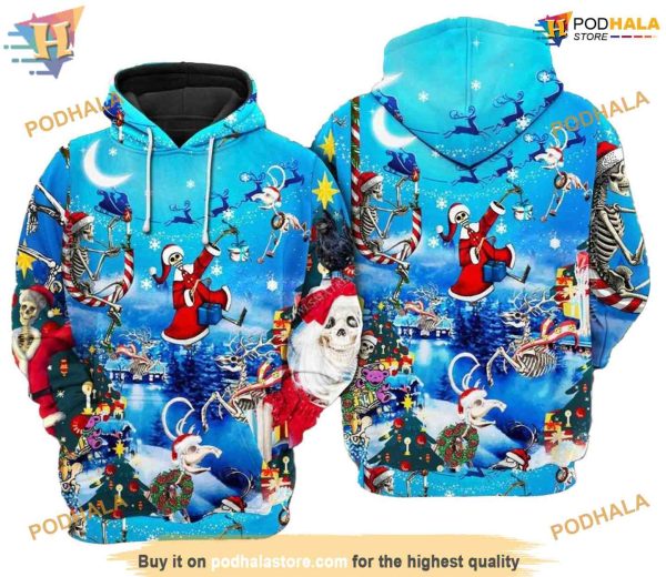 Christmas And Skull Merry Xmas 3D Funny Christmas Hoodie