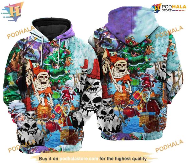 Christmas And Skull Scary 3D Funny Christmas Hoodie