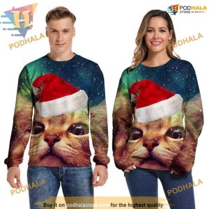 Christmas Cat Face Print Sweatshirt 3D Hoodie