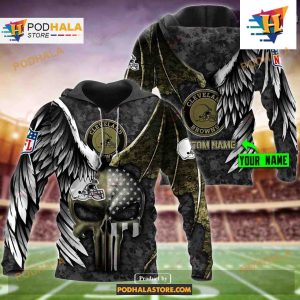 Cleveland Browns NFL Custom Name Luxury Eagle Skull Design Shirt NFL Hoodie 3D