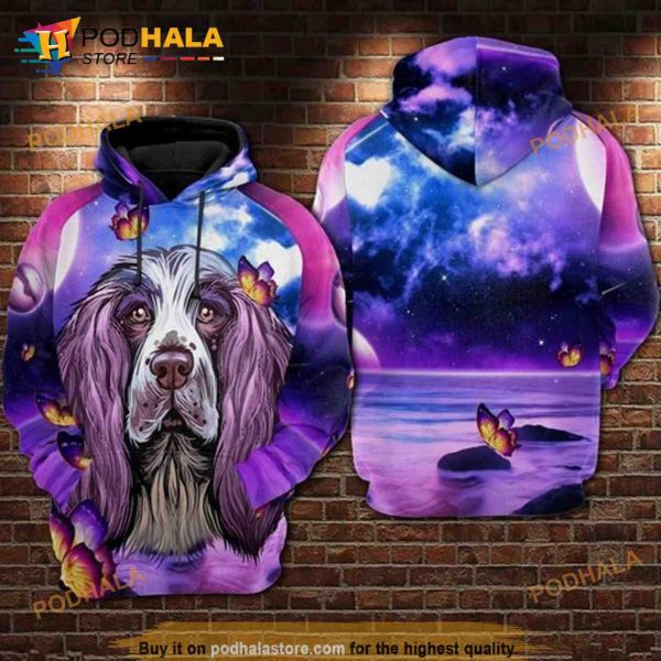 Cocker Spaniel Night Purple Over Print 3D Hoodie Sweatshirt