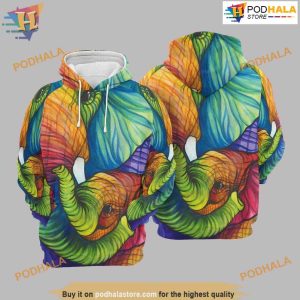 Color Full Mom And Baby Elephant 3D Hoodie Sweatshirt