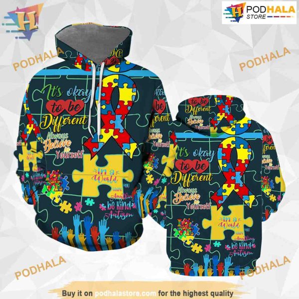 Colorful Autism Awareness All Over Printed 3D Hoodie Sweatshirt