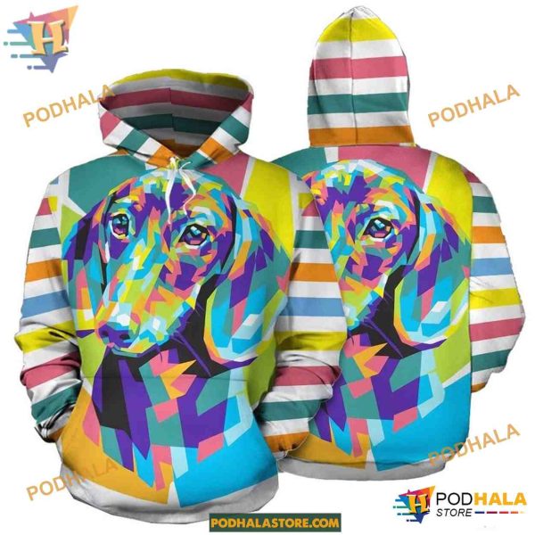 Colorful Dachshund Pattern Unisex Print All 3D Christmas Hoodie