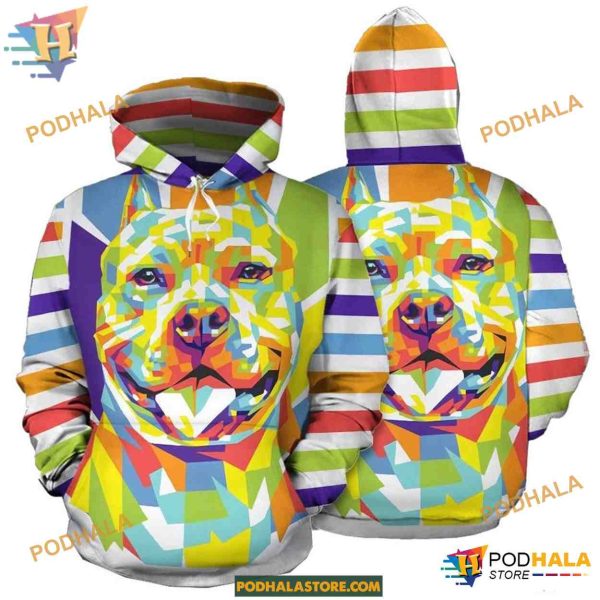 Colorful Pit Bull Stripes Pattern Unisex Print All 3D Christmas Hoodie