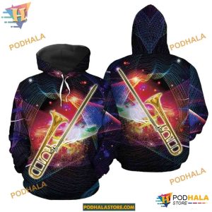 Colorful Stunning Trombone 3D Pattern Unisex Print All 3D Christmas Hoodie