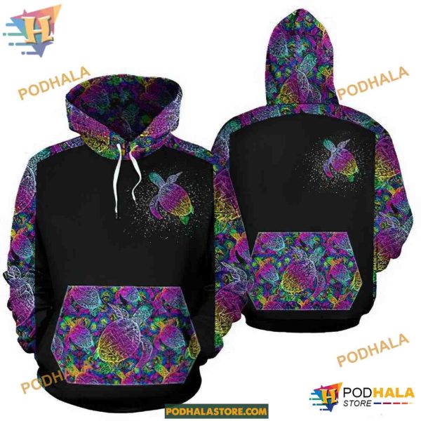 Colorful Turtle Pattern On Black Unisex Print All 3D Christmas Hoodie