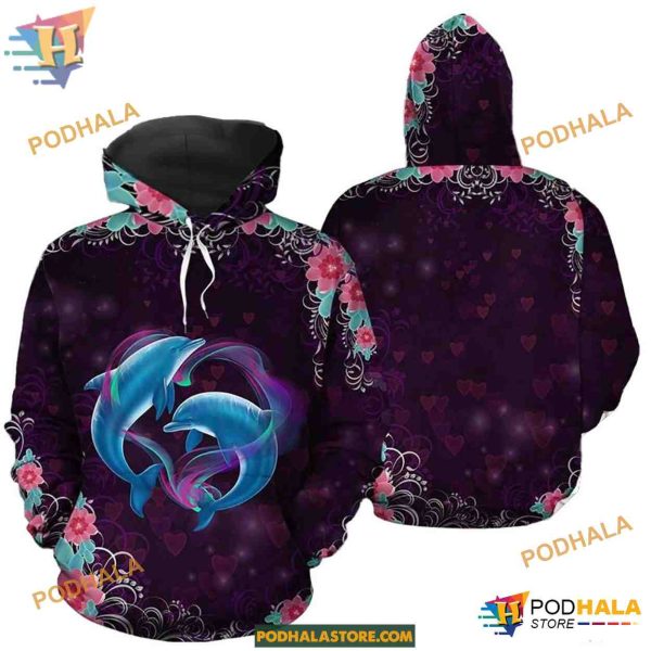 Couple Dolphin Pattern Unisex Print All 3D Christmas Hoodie