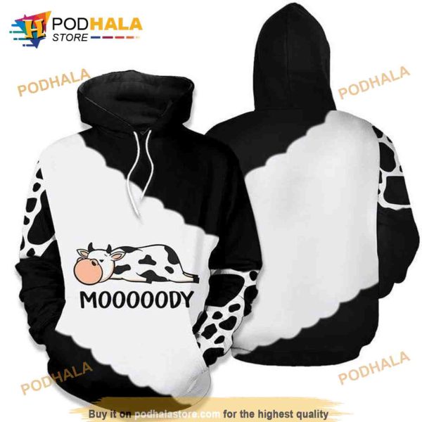 Cow Cute Mooooody Over Print 3D Hoodie Sweatshirt