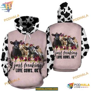 Cow Flower Pattern On Pink Unisex Print All 3D Christmas Hoodie