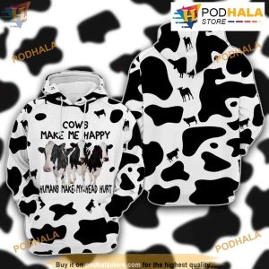 Cow Make Me Happy Full Over Printed Unisex 3D Hoodie