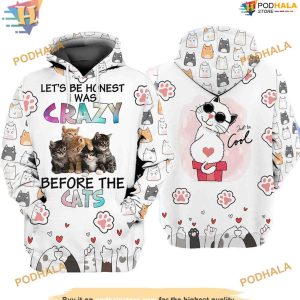 Crazy Before The Cats Paw Cat Pattern On White Unisex 3D Christmas Hoodie