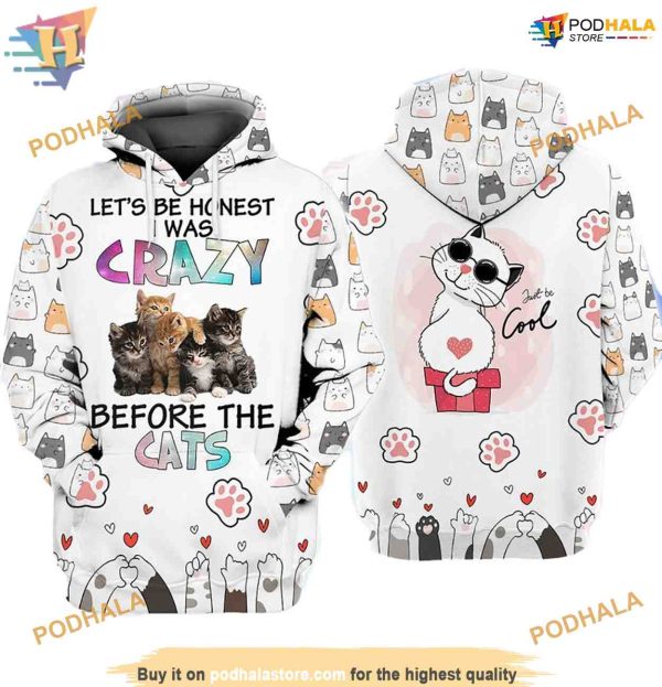 Crazy Before The Cats Paw Cat Pattern On White Unisex 3D Christmas Hoodie