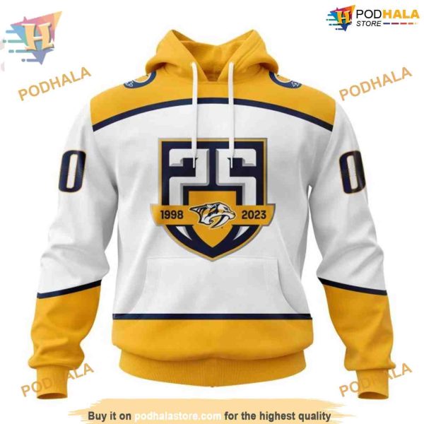 Custom 2023 Away With 25th Anniversary Logo NHL Nashville Predators Hoodie 3D