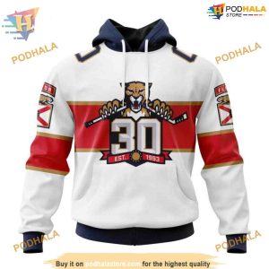 Custom 2023 Away With 30th Anniversary Logo NHL Florida Panthers Hoodie 3D