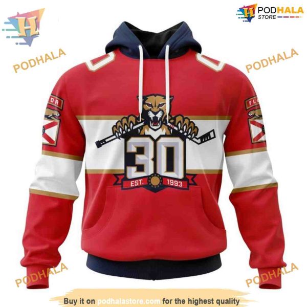 Custom 2023 Home With 30th Anniversary Logo NHL Florida Panthers Hoodie 3D