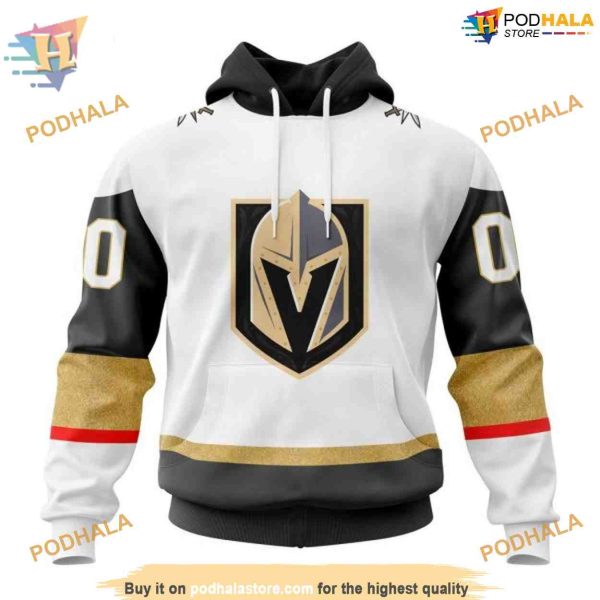 Custom 2023 White Away NHL Vegas Golden Knights Hoodie 3D