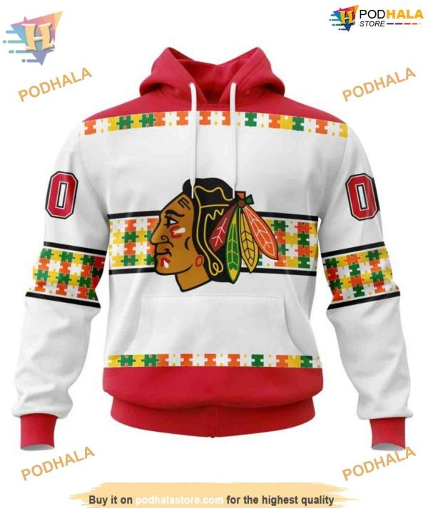 Custom Autism Awareness Custom Name And Number NHL Chicago Blackhawks Hoodie 3D