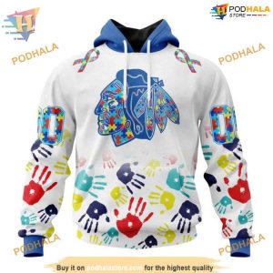 Custom Autism Awareness Design NHL Chicago Blackhawks Hoodie 3D