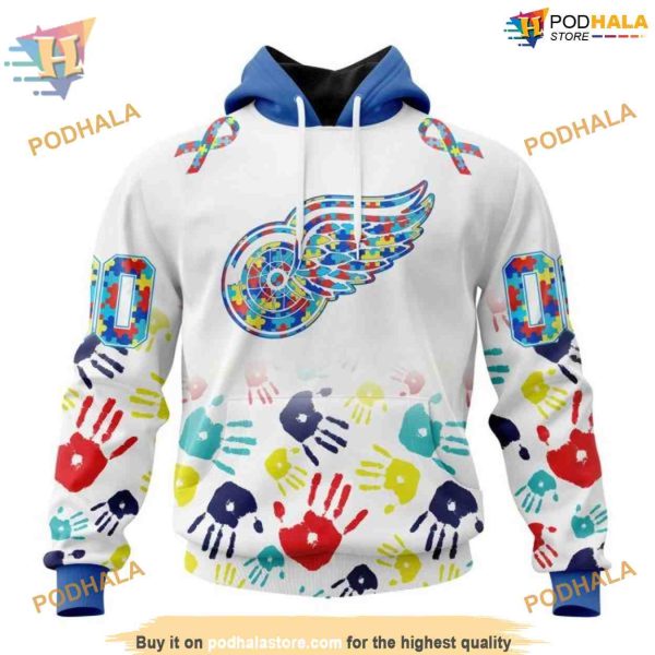 Custom Autism Awareness Design NHL Detroit Red Wings Hoodie 3D