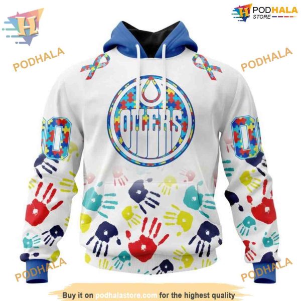 Custom Autism Awareness Design NHL Edmonton Oilers Hoodie 3D