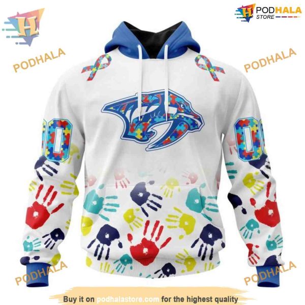 Custom Autism Awareness Design NHL Nashville Predators Hoodie 3D