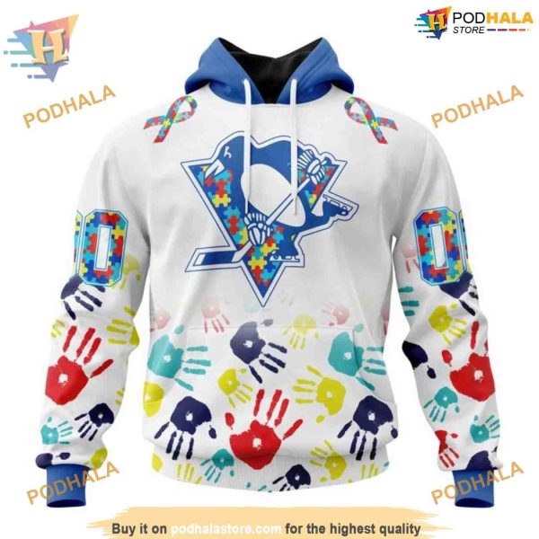 Custom Autism Awareness Design NHL Pittsburgh Penguins Hoodie 3D