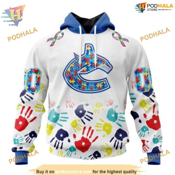 Custom Autism Awareness Design NHL Vancouver Canucks Hoodie 3D