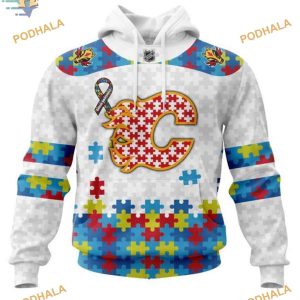 Custom Autism Awareness NHL Calgary Flames Hoodie 3D Sweatshirt