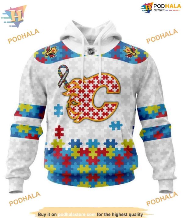 Custom Autism Awareness NHL Calgary Flames Hoodie 3D Sweatshirt