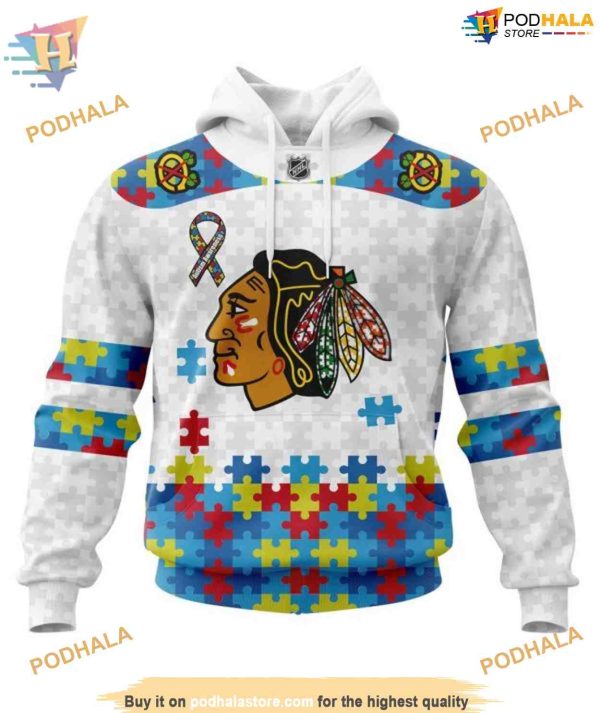 Custom Autism Awareness NHL Chicago Blackhawks Hoodie 3D