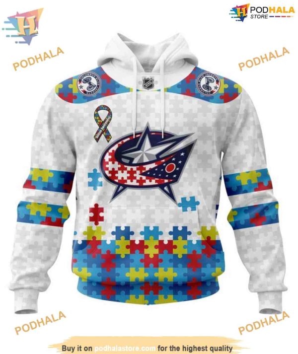 Custom Autism Awareness NHL Columbus Blue Jackets Hoodie 3D