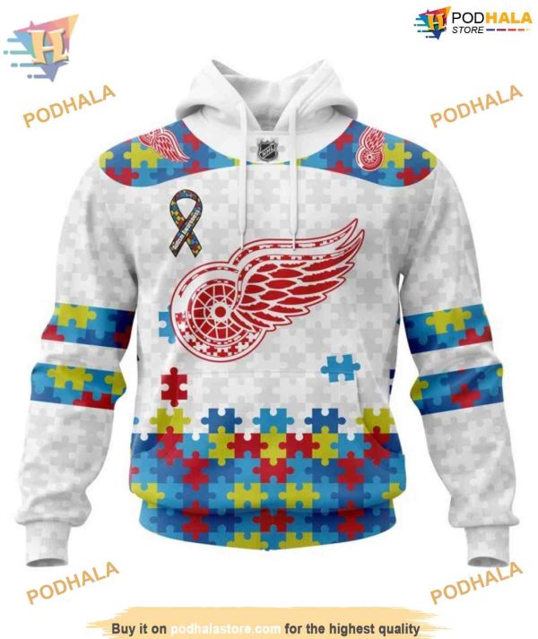 Custom Autism Awareness NHL Detroit Red Wings Hoodie 3D