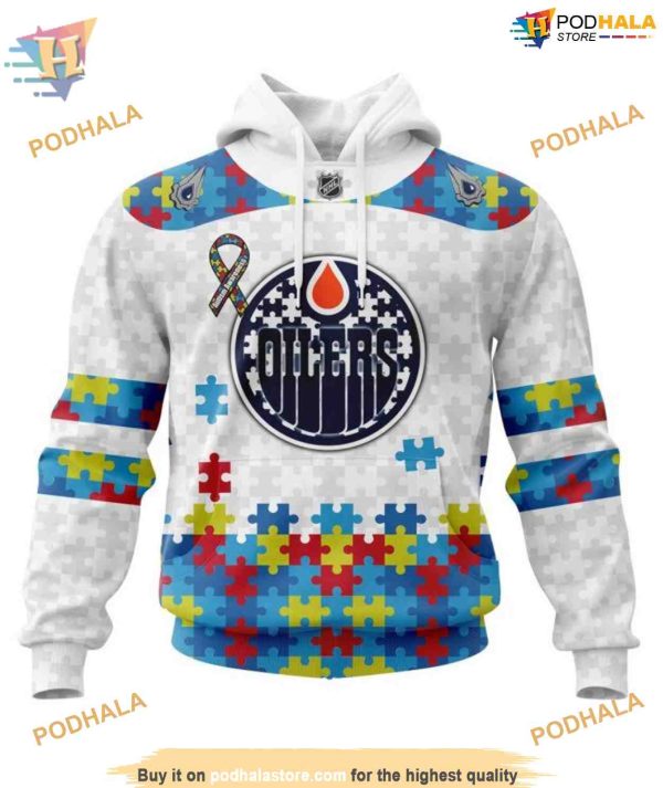 Custom Autism Awareness NHL Edmonton Oilers Hoodie 3D