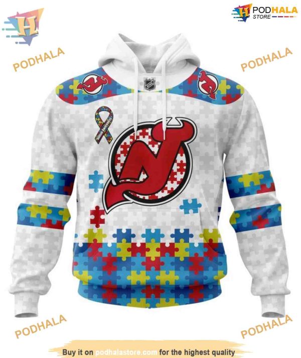 Custom Autism Awareness NHL New Jersey Devils Hoodie 3D