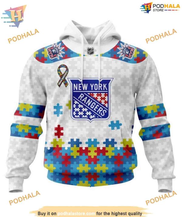 Custom Autism Awareness NHL New York Rangers Hoodie 3D