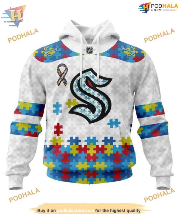 Custom Autism Awareness NHL Seattle Kraken Hoodie 3D