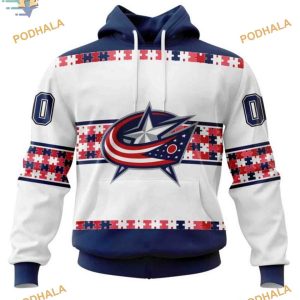 Custom Autism Awareness Name And Number NHL Columbus Blue Jackets Hoodie 3D