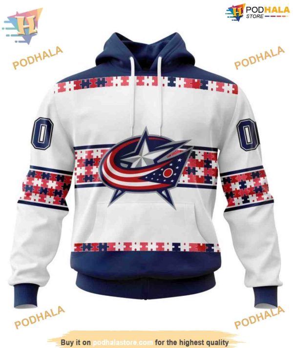 Custom Autism Awareness Name And Number NHL Columbus Blue Jackets Hoodie 3D