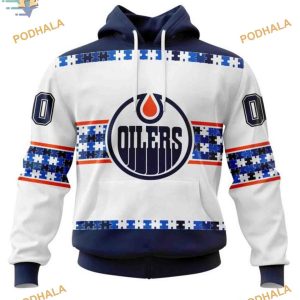 Custom Autism Awareness Name And Number NHL Edmonton Oilers Hoodie 3D