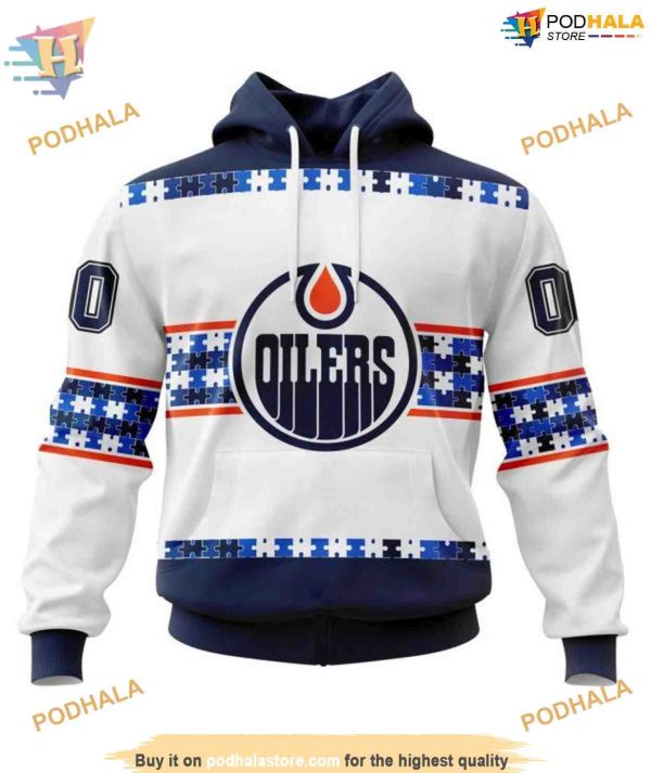 Custom Autism Awareness Name And Number NHL Edmonton Oilers Hoodie 3D