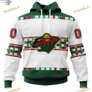 Custom Autism Awareness Name And Number NHL Minnesota Wild Hoodie 3D