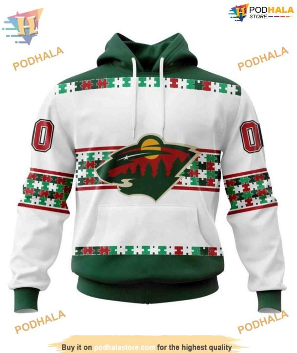 Custom Autism Awareness Name And Number NHL Minnesota Wild Hoodie 3D